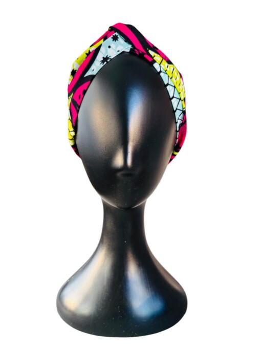 Ikara haarband roze, geel & blauw gemaakt van Afrikaanse katoenen stof