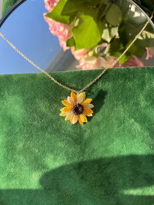 Micro Gehaakte Zonnebloem Ketting