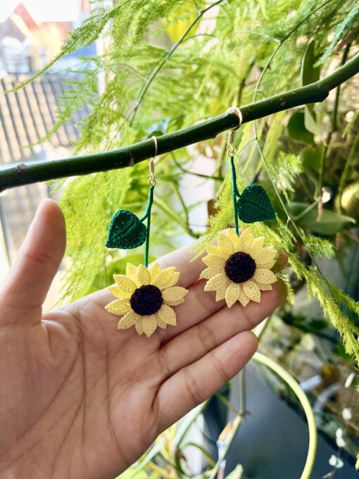 Micro Gehaakte zonnebloem Oorbellen