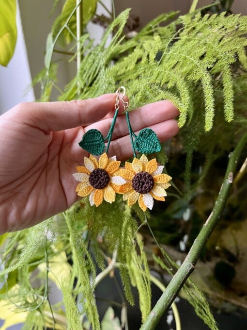 Micro Gehaakte zonnebloem Oorbellen
