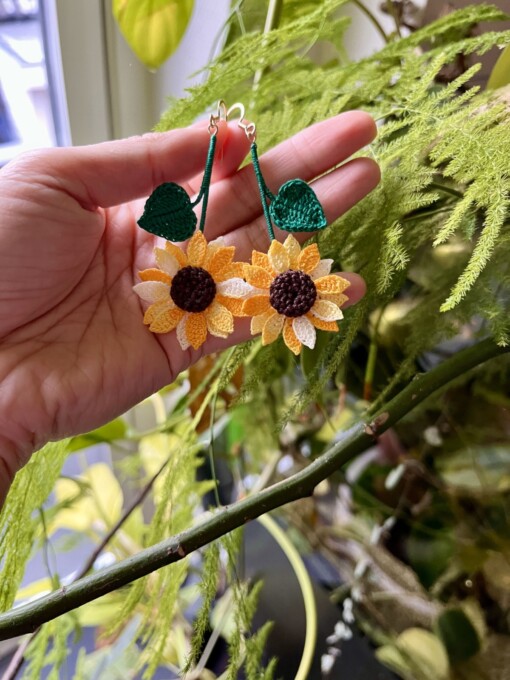 Micro Gehaakte zonnebloem Oorbellen