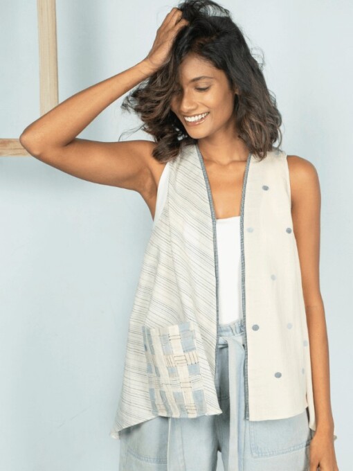 Natuurlijk Kimono Overlay Jamdani
