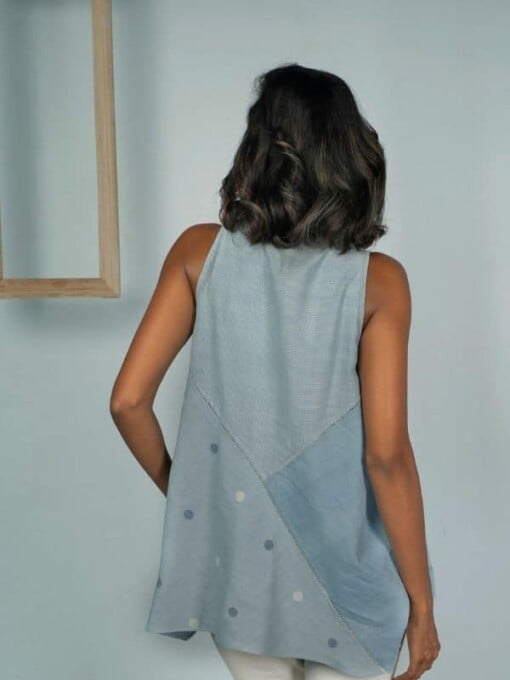 Poederblauwe Kimono Overlay Jamdani