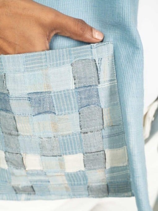 Poederblauwe Kimono Overlay Jamdani