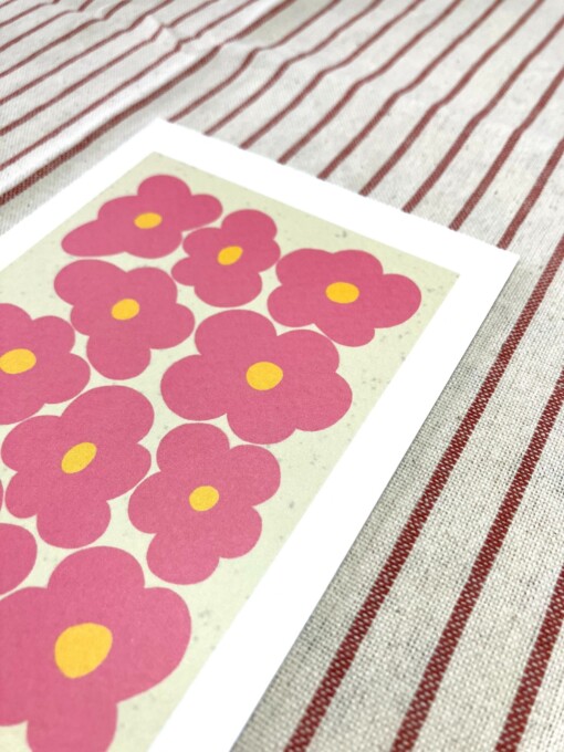 Roze bloemen kunstkaart – elegante botanische illustratie | A6 print 10x15 cm