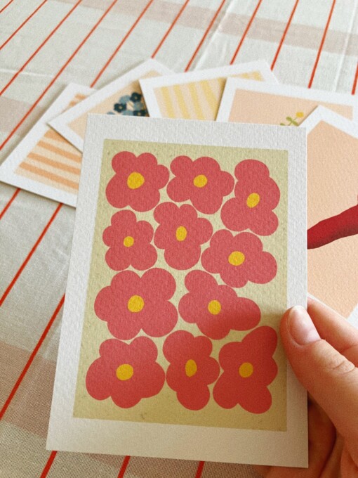 Roze bloemen kunstkaart – elegante botanische illustratie | A6 print 10x15 cm