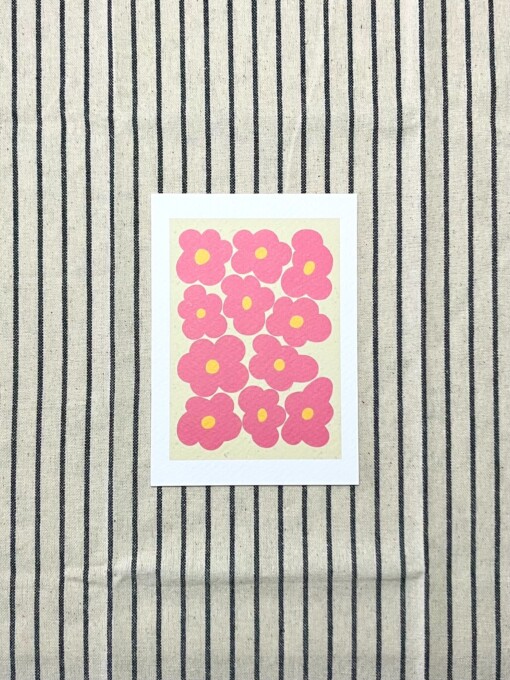 Roze bloemen kunstkaart – elegante botanische illustratie | A6 print 10x15 cm
