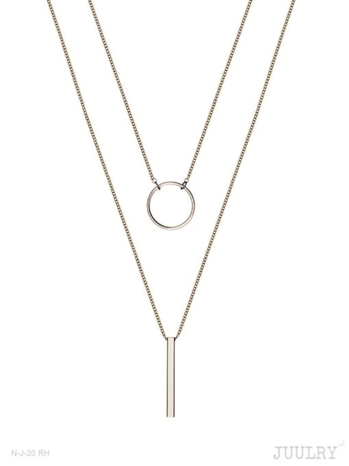 Silver Plated Double Necklace Circle and Rod