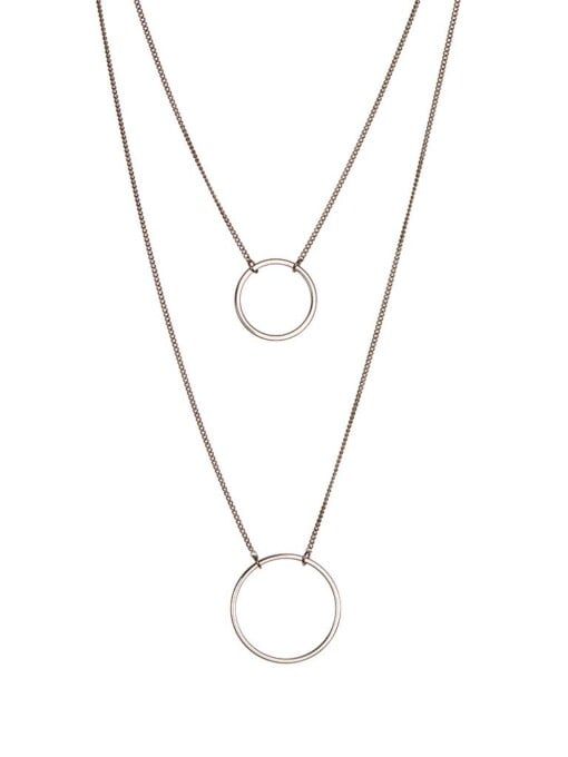 Silver Plated Double Necklace Double Circle