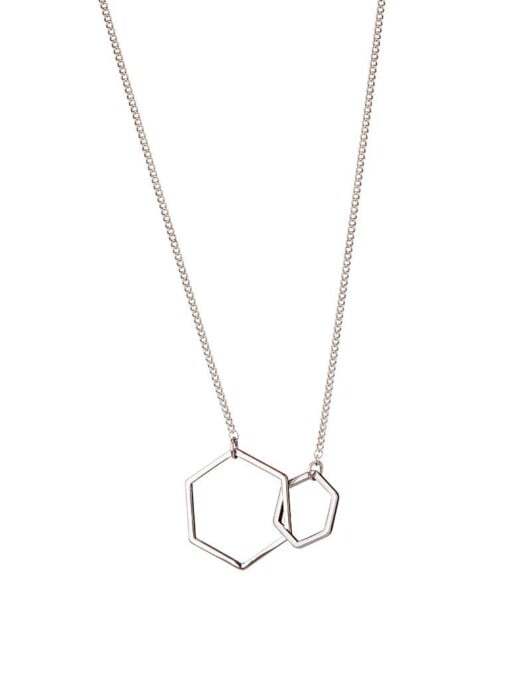 Silver Plated Necklace With Double Hexagon