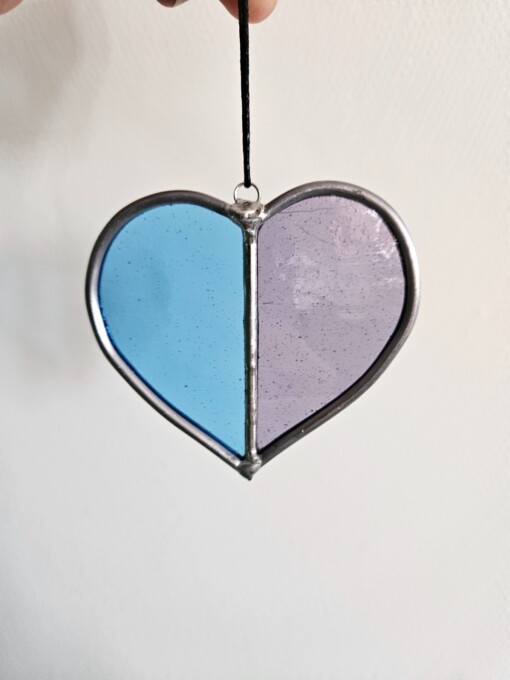 Glas in lood Suncatcher hartje lila/blauw