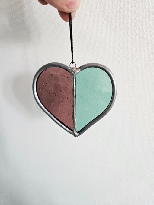 Glas in lood Suncatcher hartje roze/lichtblauw