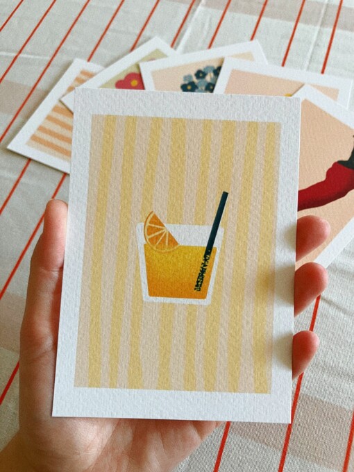 Zomers drankje kunstkaart – moderne cocktail illustratie voor keuken | A6 print 10x15 cm