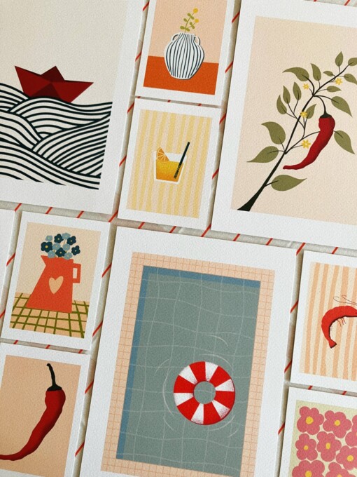 Zomers drankje kunstkaart – moderne cocktail illustratie voor keuken | A6 print 10x15 cm