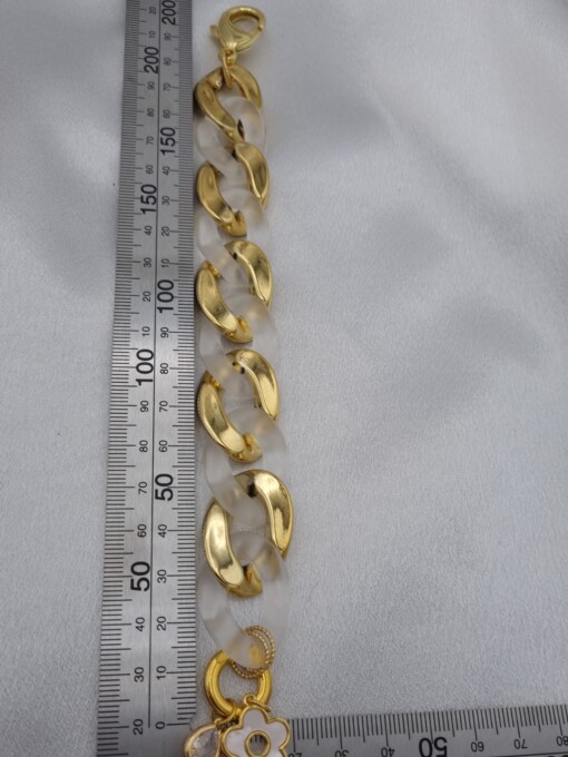 Acryl schakelarmband met vergulde onderdelen - wit/goud
