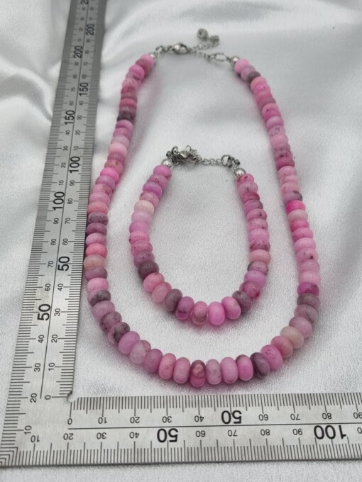 Handgemaakte sieraden set natuursteen - roze/grijs