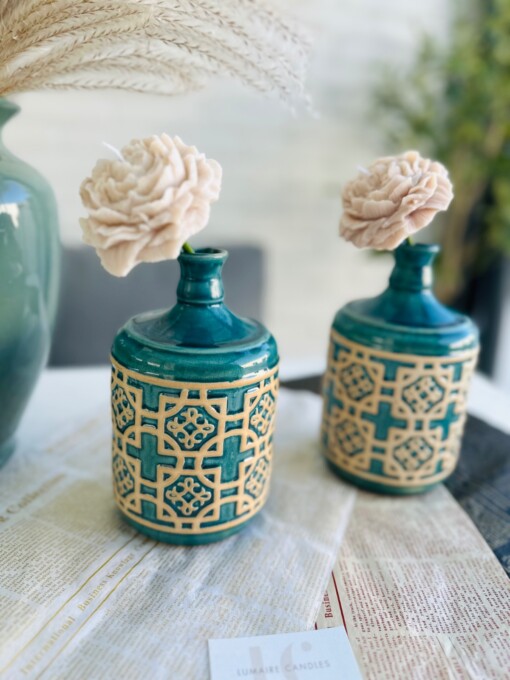 Blossom Glow – Scented Flower Candle in Blue Ceramic Vase
