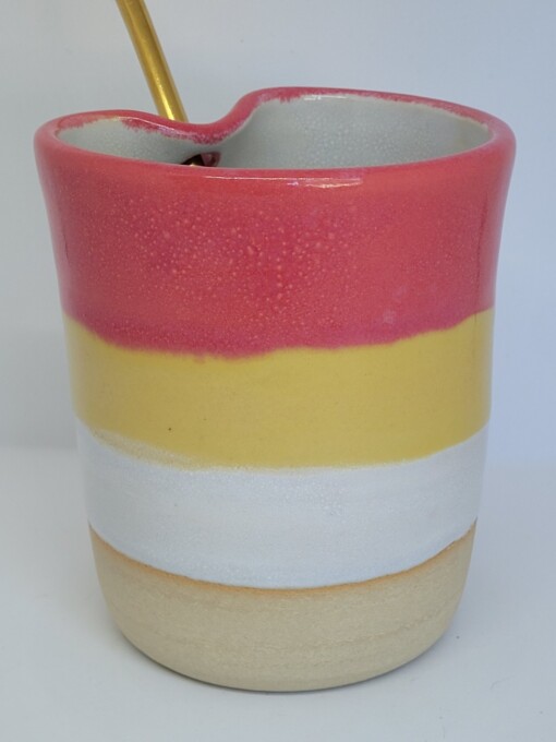 Rietjesbeker roze, geel, wit.