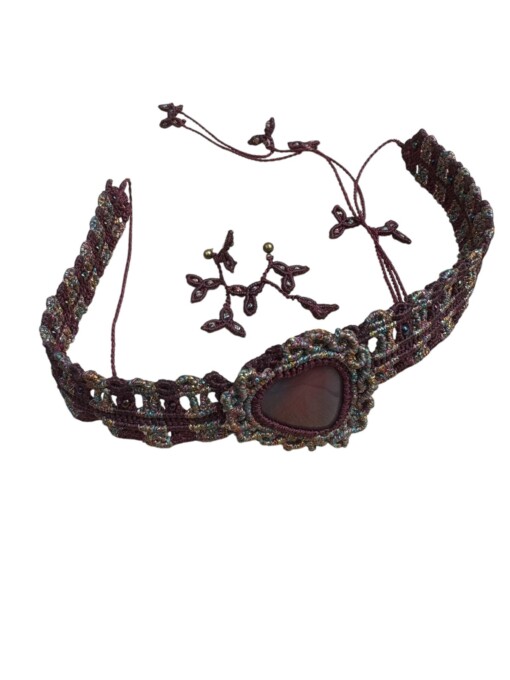 Set: choker met agaat en bijpassende oorbellen – auberginepaars met multicolor accent