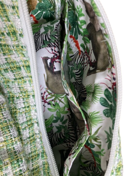 Groene geruite schoudertas van gerecyclede broek – met tropische voering