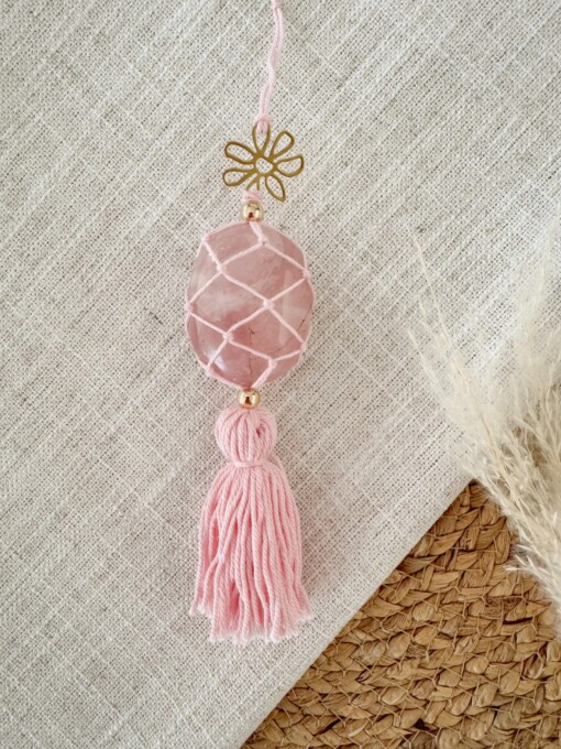 Handgemaakte rozenkwarts hanger. liefde, harmonie en positieve energie