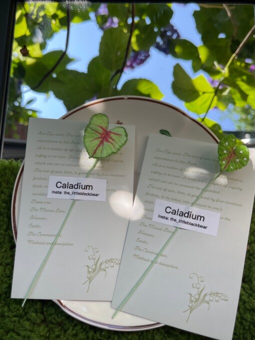 Klein Gehaakt Caladiumblad – Micro Haakwerk Boekenlegger & Magneet