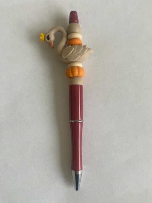 Kralenpen met taupe zwaantje