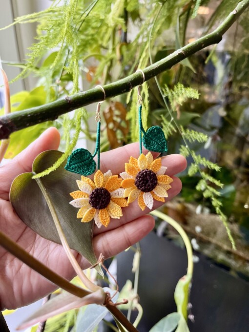 Micro Gehaakte zonnebloem Oorbellen