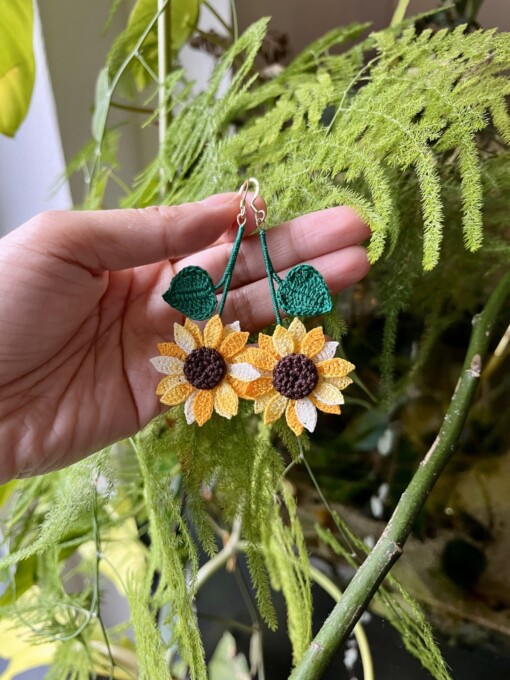 Micro Gehaakte zonnebloem Oorbellen