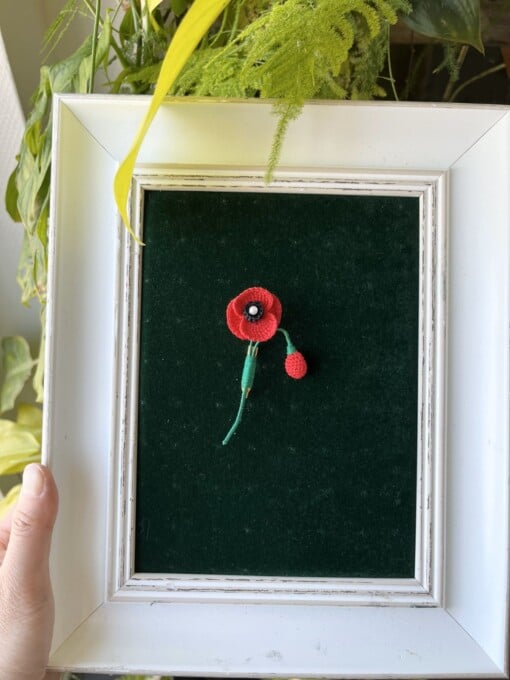 Micro gehaakte Klaproos Bloemenbroches