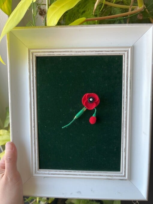 Micro gehaakte Klaproos Bloemenbroches