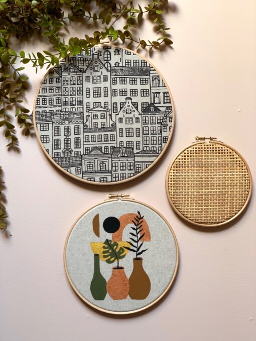 Muurhangerset huisjes rotan webbing