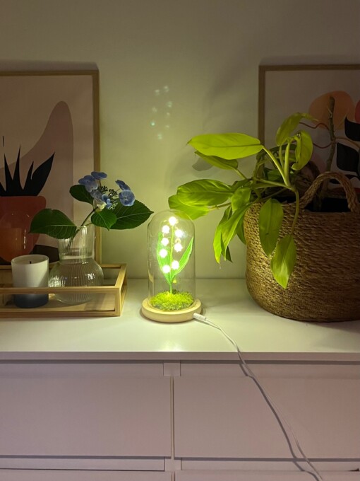 Gehaakte Lelietjes-van-dalen Lamp in Glazen Stolp