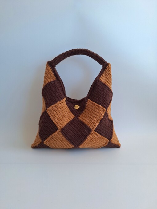 Gehaakte checker handtas 'Bruin en caramel'