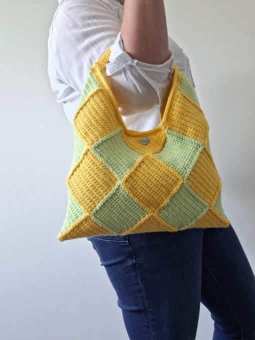 Gehaakte checker handtas 'Geel en groen'
