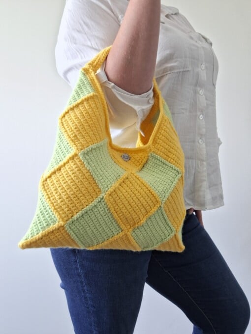 Gehaakte checker handtas 'Geel en groen'