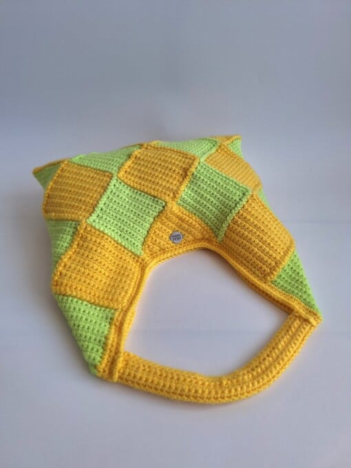 Gehaakte checker handtas 'Geel en groen'