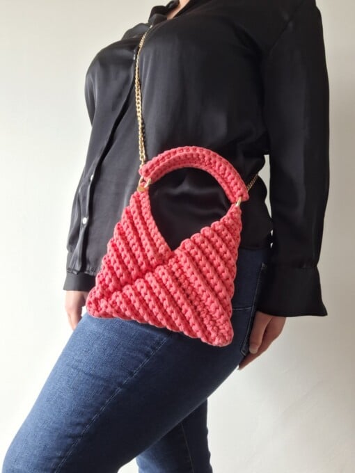Gehaakte crossbody tas 'Koraaloranje'