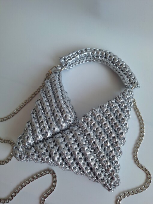 Gehaakte crossbody tas 'Metallic zilver'