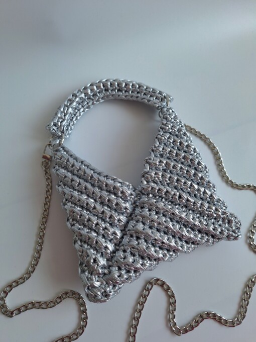 Gehaakte crossbody tas 'Metallic zilver'