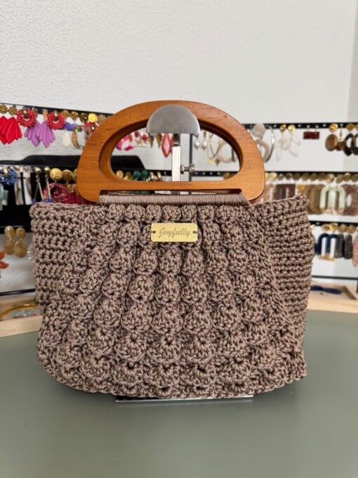 Handgemaakte Bubbel tas met houte handvat