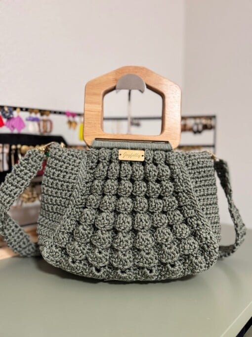 Handgemaakte Bubbel tas met houte handvat