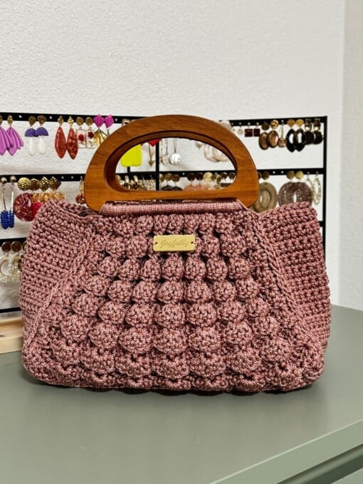 Handgemaakte Bubbel tas met houte handvat