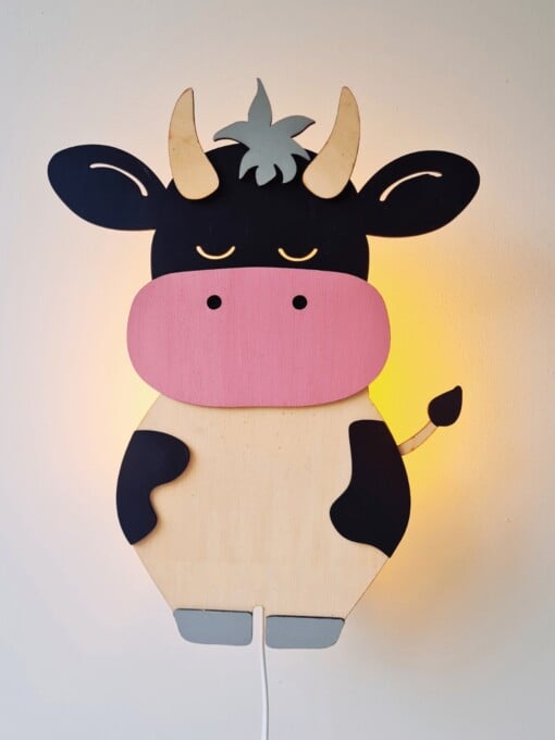 Handgemaakte Houten Wandlamp Koe
