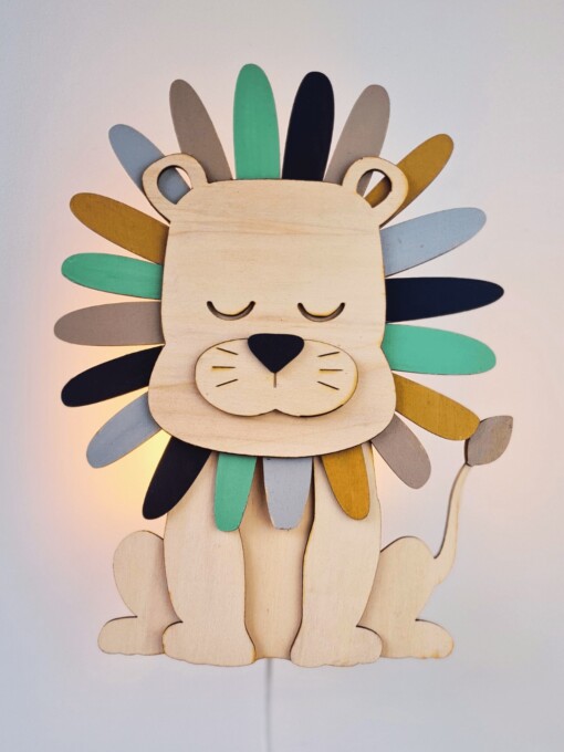 Handgemaakte Houten Wandlamp Leeuw