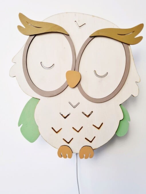 Handgemaakte Houten Wandlamp Uil