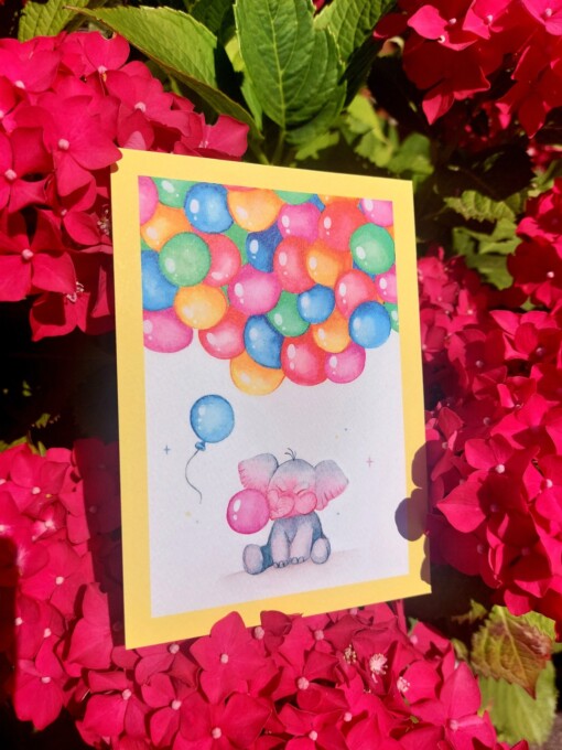 Kinder verjaardag kaart Olifanten balonnen