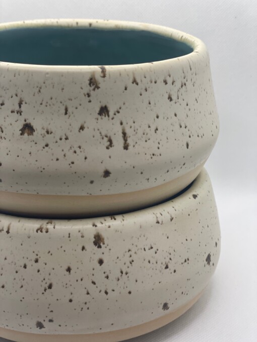 Ontbijtbowls / ramenbowls turquoise wit spikkel