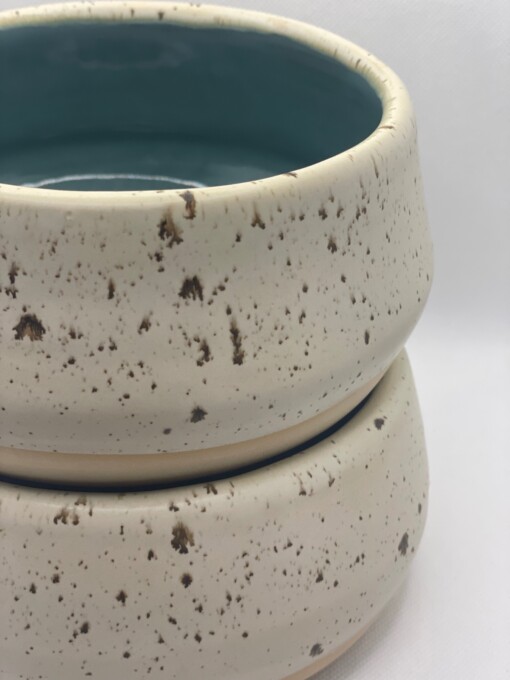 Ontbijtbowls / ramenbowls turquoise wit spikkel