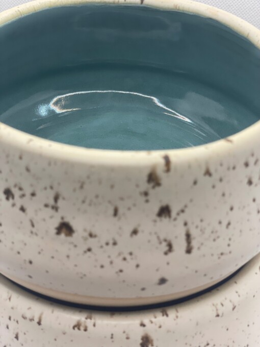 Ontbijtbowls / ramenbowls turquoise wit spikkel
